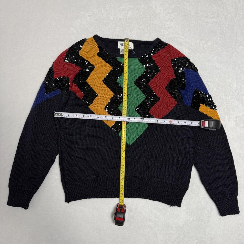 Vintage All Points By Reference Point Sweater Womens Large Multicolor Sequin 80s - Picture 8 of 8